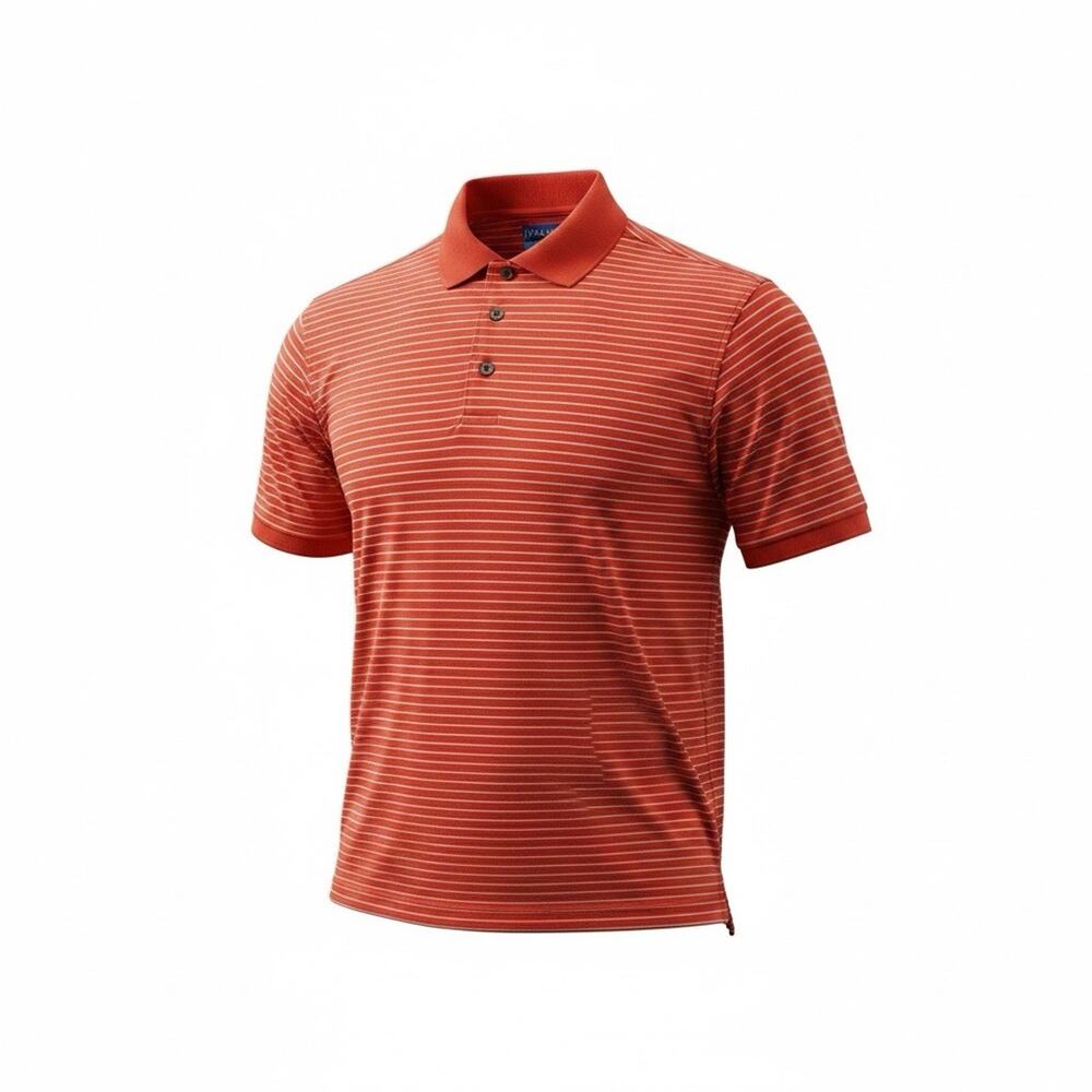 PGA Tour Men's Golf Polo Shirt Large Orange Striped Short sleeve A104